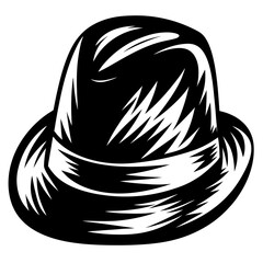 Stylish black and white fedora hat with distinct vector illustration effect