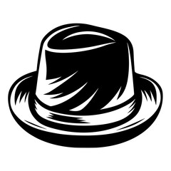 Vintage Style Black and White Fedora Hat Illustration with Unique Details