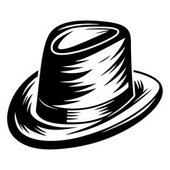 Monochrome illustration of a top hat with stylized linear details and white space