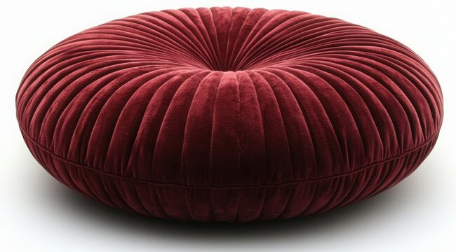Plush maroon meditation cushion with elegant design and textured velvet surface perfect for comfortable spiritual practice