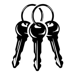 Three Keys on a Ring Black and White Vector Graphic Illustration