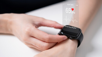 Heart rate monitoring on smart watch sport running fitness jogging device technology concept