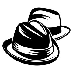 Monochromatic vector illustration of two classic fedora hats in black and white