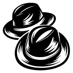 Two stylish black hats in a bold artistic monochrome illustration