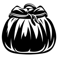 An artistic rendering of a tied money bag in bold black shades