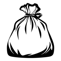A black and white illustration of a tied sack or bag object