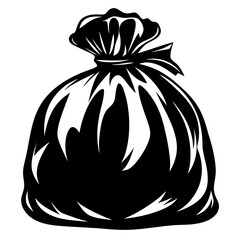 Stylized Black and White Illustration of a Tied Garbage Bag, Simple Design