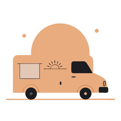 Cartoon food truck with sun icon in minimalist design
