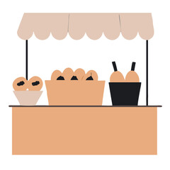 Food stall with baked goods in flat minimal illustration