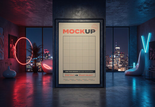 Big Vertical Poster Mockup on Hype Glow Floor