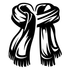Stylized Black and White Illustration of a Wrapped Scarf with Fringes