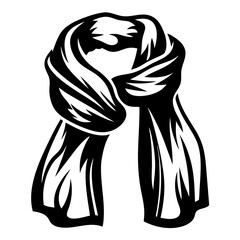 Elegant black and white graphic of a stylized winter scarf illustration