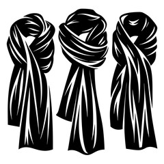 Three stylish black scarves knotted and arranged in a minimalist design