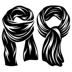 Two stylish scarves in black and white showing different tying methods