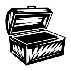 A Bold Black and White Illustration of an Open Treasure Chest