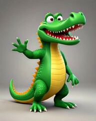 Fototapeta premium Friendly Cartoon Alligator Illustration Waving Green Reptile Character Design