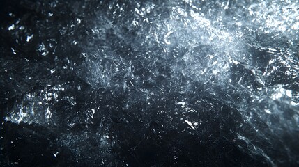 Abstract background of crumpled silver foil with light reflections and shadows, creating a textured, metallic effect. Ideal for design projects needing a unique backdrop.