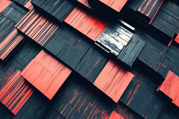 Fototapeta premium Abstract Stacked Layers of Red and Black Textured Wood Panels