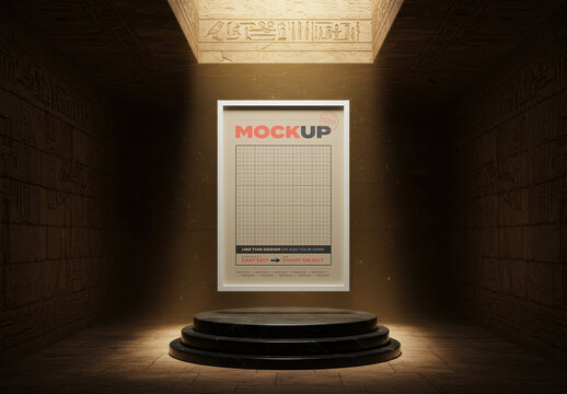 Frame Poster Mockup Floating inside Egypt Pyramid