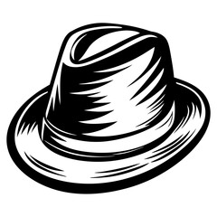 Stylized Fedora Hat Illustration in Black and White Minimalist Design