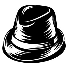 Monochrome illustration of a stylish fedora hat with dramatic lighting effects
