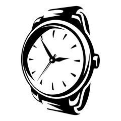 Striking Monochrome Wristwatch Illustration Depicting Time and Style with Elegant Simplicity