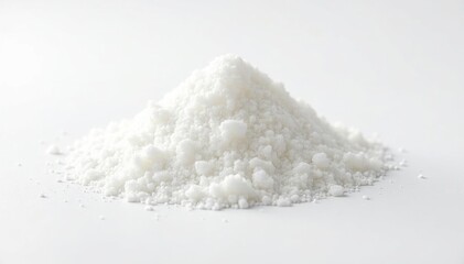 Fine white granulated sugar on white background, reflecting, domestic, healthy