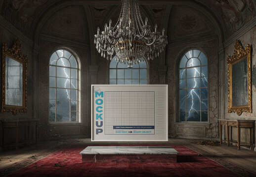 Horizontal Poster Mockup on Fantasy Poetic Stormy Elegant Room