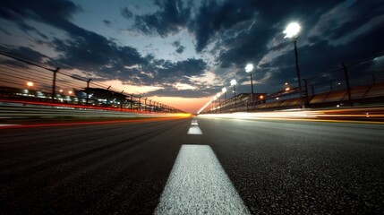 Obraz premium A stunning race track at dusk with motion blur energy and speed.