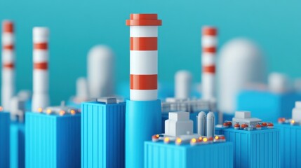 Abstract Representation of Smart City Infrastructure Featuring Colorful Buildings and Industrial Elements