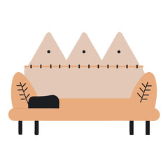 
Stylized sofa with mountain-shaped pillows in beige tones