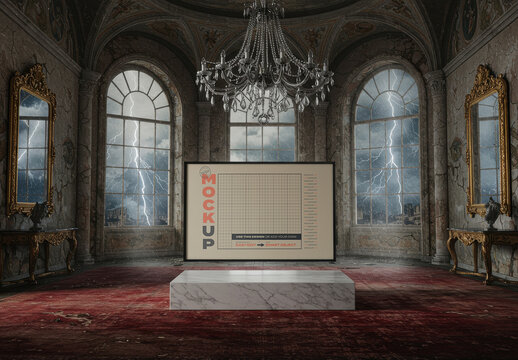 Poster Mockup on Fantasy Poetic Stormy Mansion Room