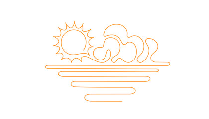 Abstract clouds, sun, sea wave. One line drawing