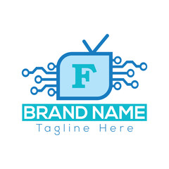 Fototapeta premium Abstract F letter modern initial Tech lettermarks logo design Television logo vector design template