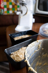 making a cake in a mixer. Cake with white topping. Dessert