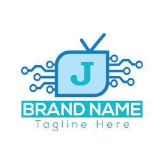 Abstract J letter modern initial Tech lettermarks logo design Television logo vector design template