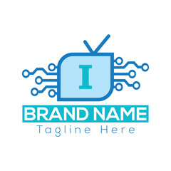 Abstract I letter modern initial Tech lettermarks logo design Television logo vector design template