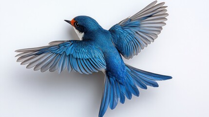 Obraz premium A vivid blue bird in flight. Detailed wings and plumage