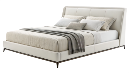 modern furniture of a bed with blanket isolated on white background PNG. AI GENERATED