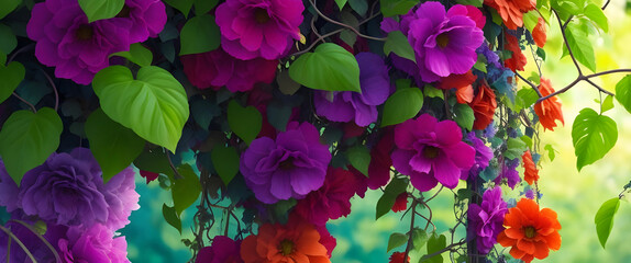 Colorful vine with flowers and fruits hangman generative AI