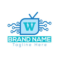 Abstract W letter modern initial Tech lettermarks logo design Television logo vector design template