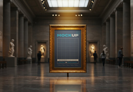 Vertical Art Frame Poster Mockup on Museum