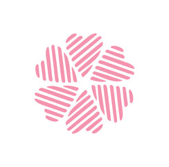 pink heart striped flower on white background