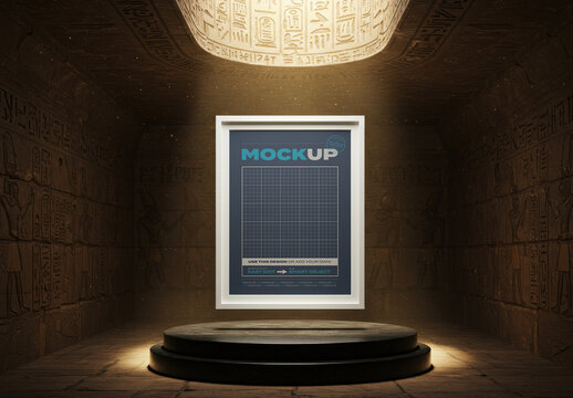 Vertical Frame Poster Mockup Floating inside Egypt Pyramid