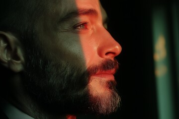 Mystic Glow: A Mans Profile Illuminated by Soft, Ethereal Light