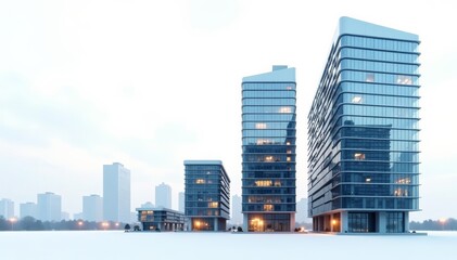Fototapeta premium Sleek modern office buildings against a clean white background, business, corporate