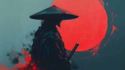 Traditional Japanese art of samurai painting. Thick lines and soft shading. Real details.