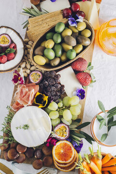 Antipasto platter, shot from above