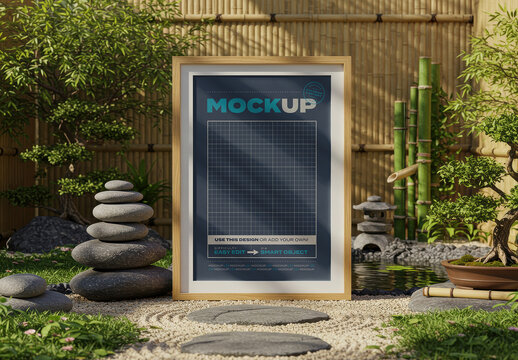 Vertical Frame Poster Mockup on Japanese Garden