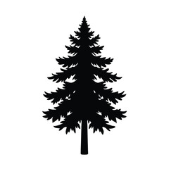 Pine Tree Silhouette Icon on White Background